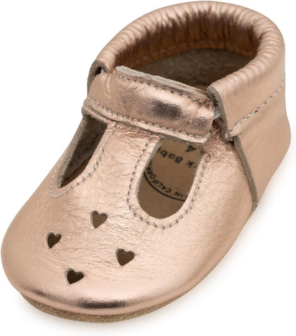 Genuine Leather Baby Girl Shoes with Soft Soles for Newborns, Infants, Babies, and Toddlers: Mary Jane Moccasins