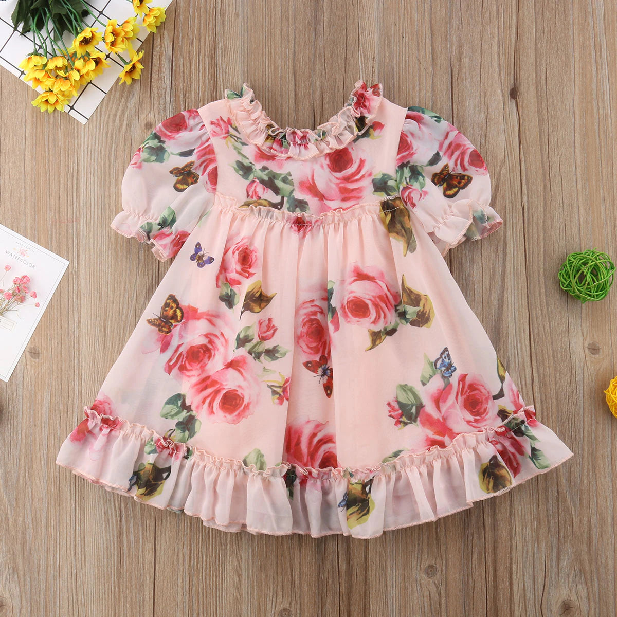Adorable Baby Girls Clothes: Flower Puff Sleeves a-Line Dress for Holiday Parties for Baby Girls