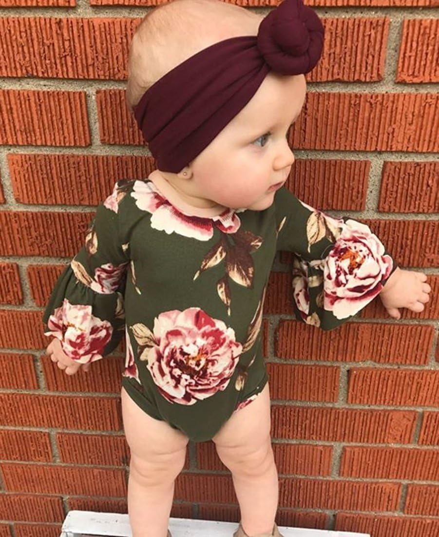 Freshborn Baby Girl Floral Bodysuit + Headband 2 Pieces Summer Fashion Jumpsuit with V-Sleeve 